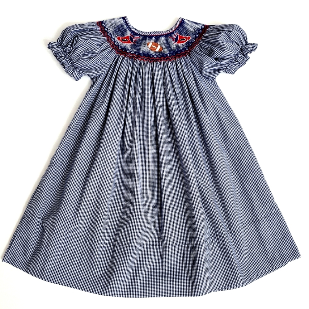 Rosalina Collections Nwot Navy Check Smocked  Football/Megahorn Dress